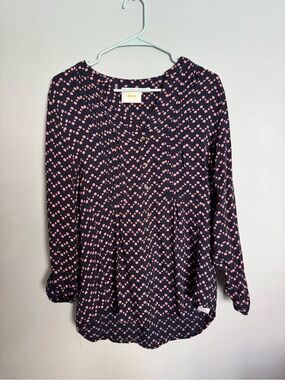 Maeve Navy Blouse with Pink Dot Chevron Pattern